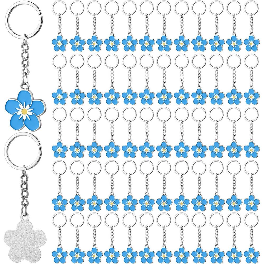 4387 60 Pcs 30/60 Pcs Forget-Me-Not Keychain Charm Bulk Blue Flower